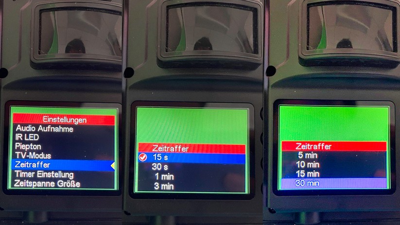 Die Einstellungen für die Zeitrafferaufnahmen.