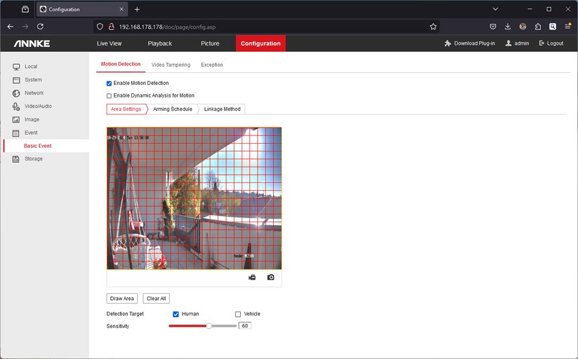 Annke NC500: Zugriff mit Browser unter Windows. Unter macOS und Linux steht der Livestream beim Zugriff mit einem Browser nicht zur Verfügung.