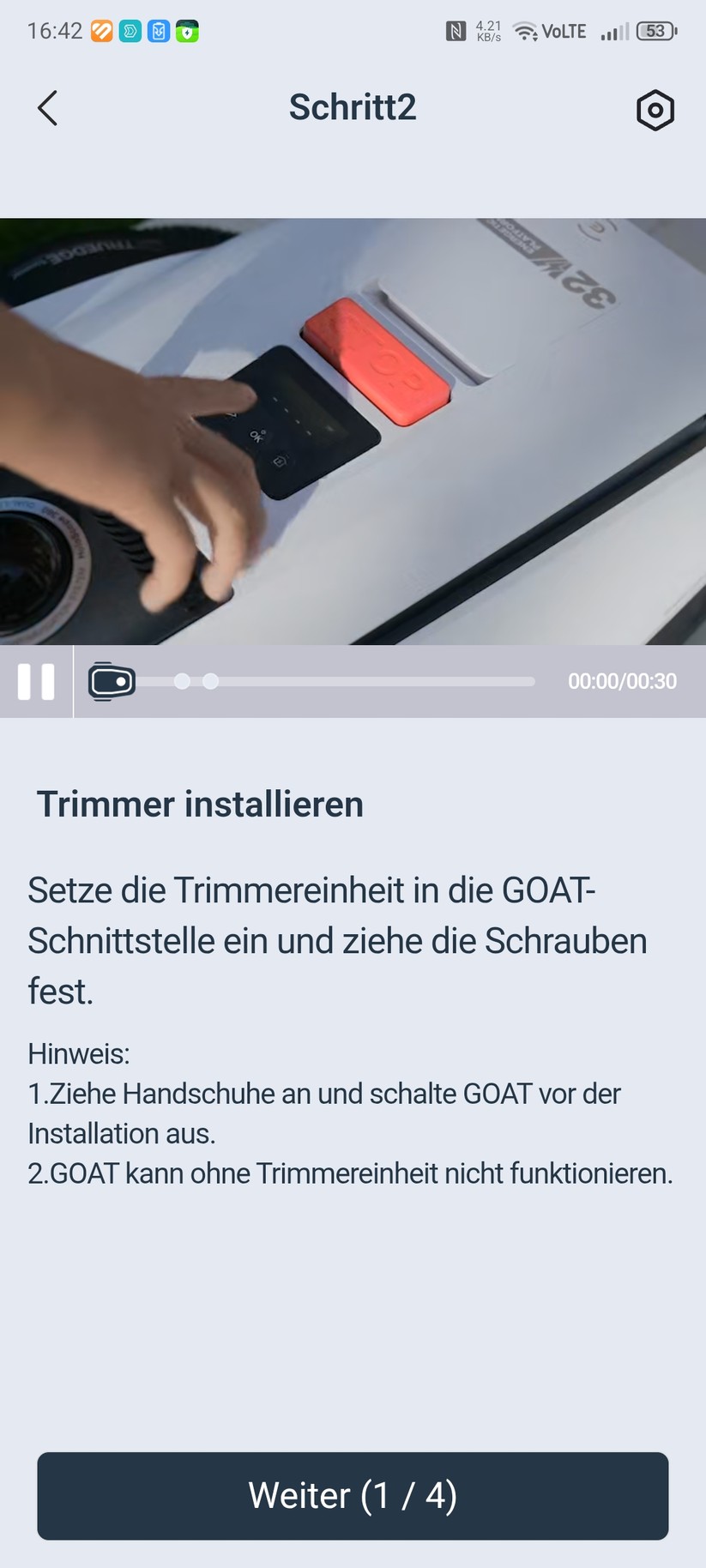 Die App bietet eine detaillierte Montageanleitung, sodass man das Handbuch dafür nicht benötigt.