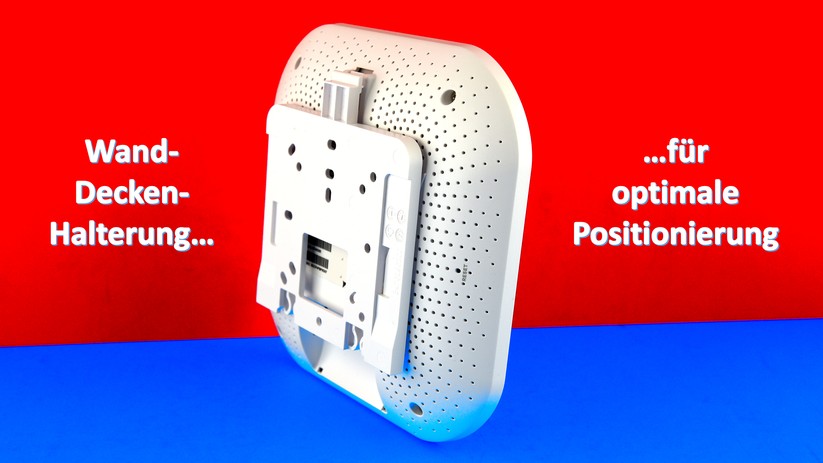 Der 2x2-WiFi-6-AP Zyxel NWA110AX rastet gut in seine Halteplatte ein. Die Sicherung lässt sich auch wieder leicht mit einem gezielten Daumendruck öffnen (Bild: Harald Karcher).