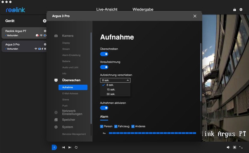 Reolink Argus 3 Pro: Desktop-App
