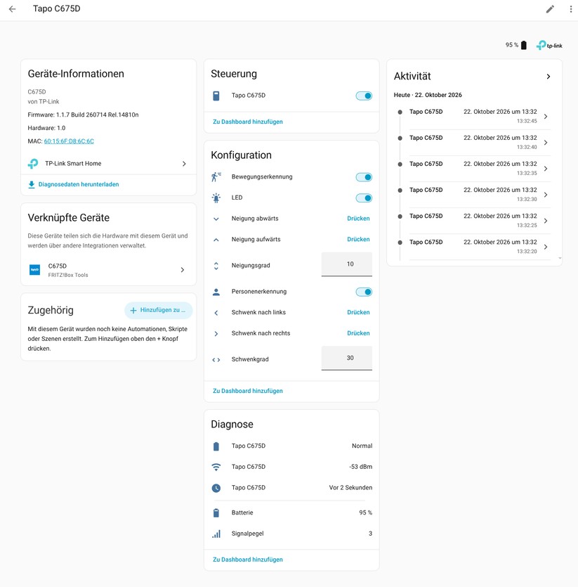 Die Integration in Home Assistant funktioniert zwar, ist praktisch aber wenig nützlich. Sensoren und Livestream gibt es keine. Nur über Smartthings lässt sich der Bewegungssensor auch unter Home Assistant nutzen.