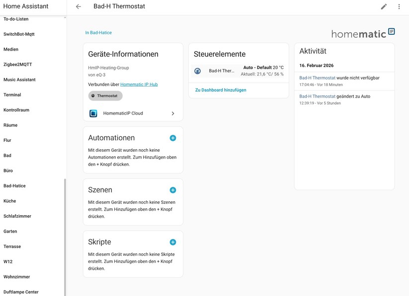 Homematic IP BWTH: Integration in Home Assistant