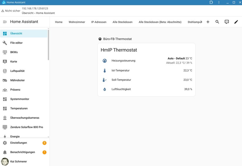 Eine Integration des Homematic IP Glas-Wandthermostats in Home Assistant ist möglich, bietet allerdings nicht sehr viele Funktionen, sodass manuelle Anpassungen nötig sind. Dank KI-Tools hält sich der Aufwand dafür allerdings in Grenzen.