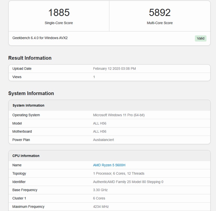 Mini-PC GXMO/Alliwava-H56: Geekbench 6