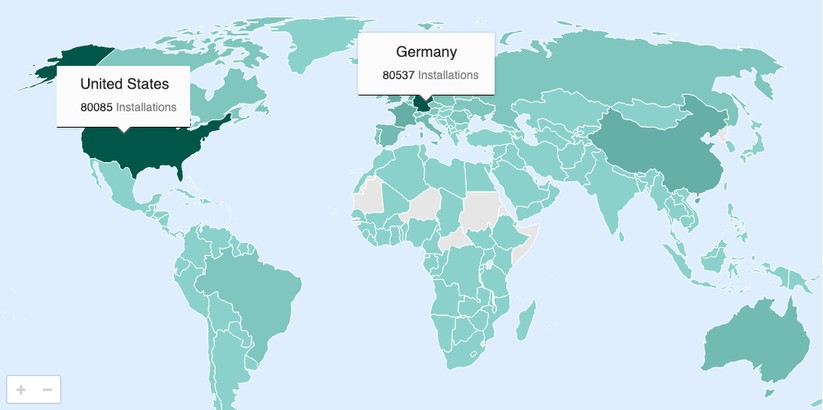 Home Assistant ist in den USA und in Deutschland mit jeweils über 80.000 Installationen besonders beliebt.