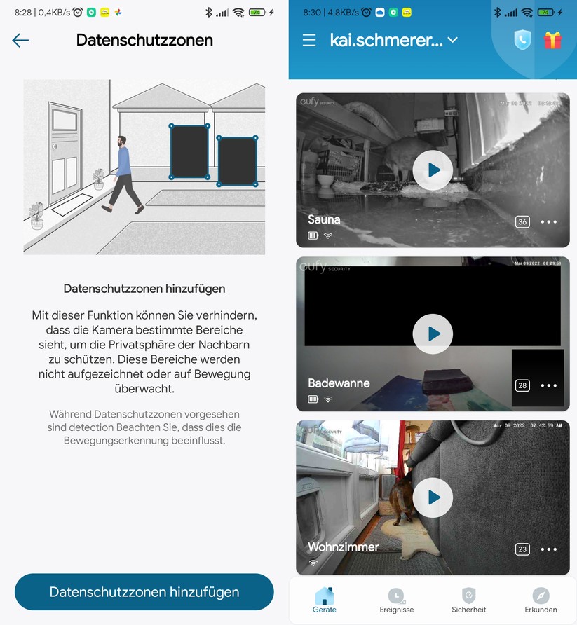 Viele Überwachungskameras bieten eine Beschränkung des Sichtfelds, sodass keine Personen erfasst werden, wenn der Überwachungsbereich öffentliche Flächen oder das Nachbargrundstück umfasst. Das ist für einen DSGVO-konformen Einsatz zwingend erforderlich.