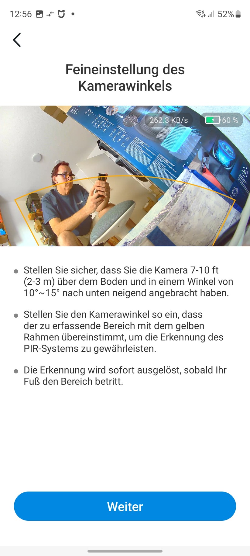 TP-Link C425: Das Set-up der Überwachungskamera erfolgt mit der Tapo-App, für die allerdings ein Konto erforderlich ist. Die App informiert dabei nicht nur die Funktionen der C425, sondern gibt auch Tipps zum Aufstellort.