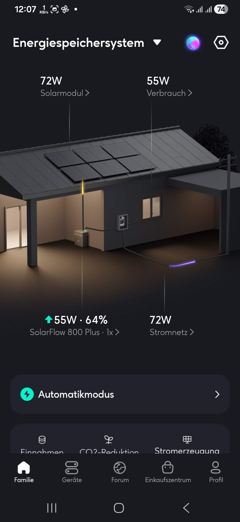 Die Zendure-App zeigt den Energiefluss zwischen PV, Akku, Haushalt und Netz sowie die Leistungen der beiden MPPT-Eingänge. Die grundlegende Bedienlogik ist nachvollziehbar, die wichtigsten Einstellungen sind sinnvoll gruppiert und schnell erreichbar.
