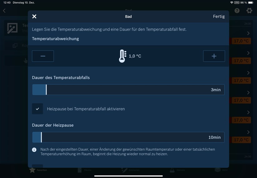 Die Bosch-App bietet außerdem Automatisierungen, mit denen man etwa das Thermostat ausschalten kann, sobald eine bestimmte Temperatur erreicht wurde.