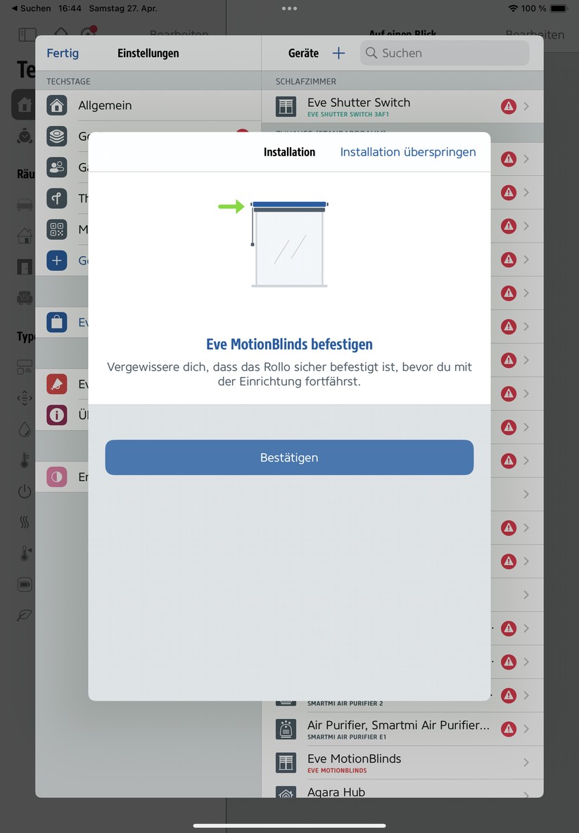 Eve Blinds Collection: Die Einrichtung mit der Eve-App ist schnell erledigt. 