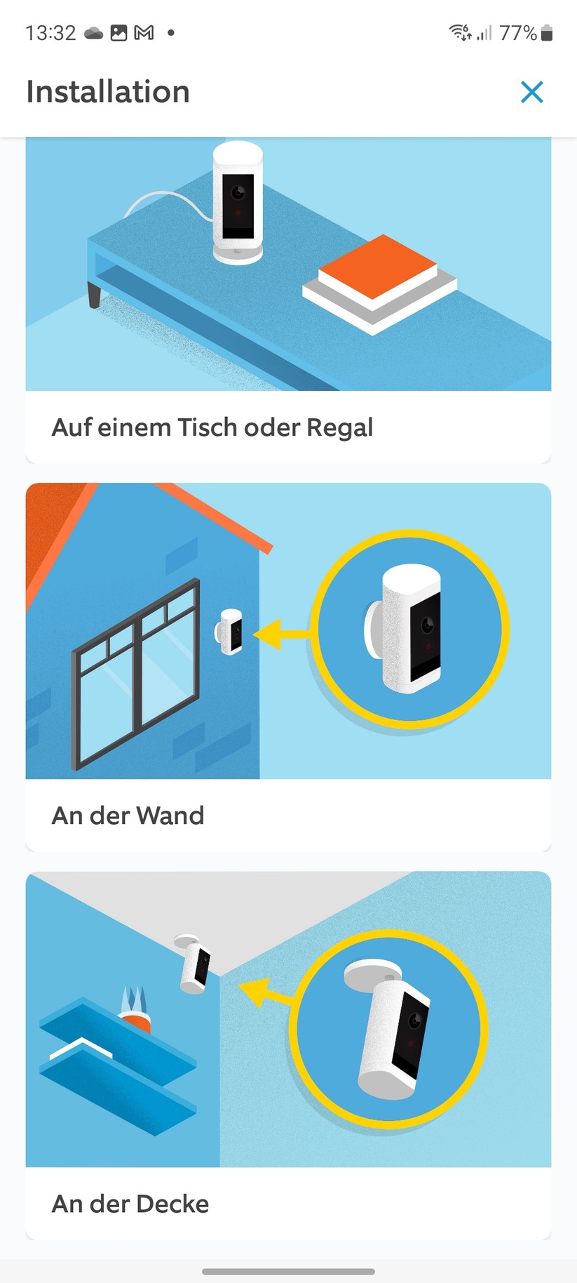 Ring Stick Up Cam Pro Akku: Die Einrichtung ist einfach und bietet viele Erläuterungen zur Kamera. Vorbildlich.