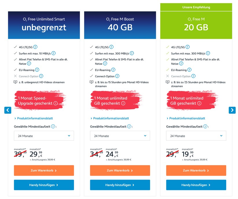Die O2-Tarife für junge Leute sind Stand Juli 2021 um 35 Prozent reduziert.