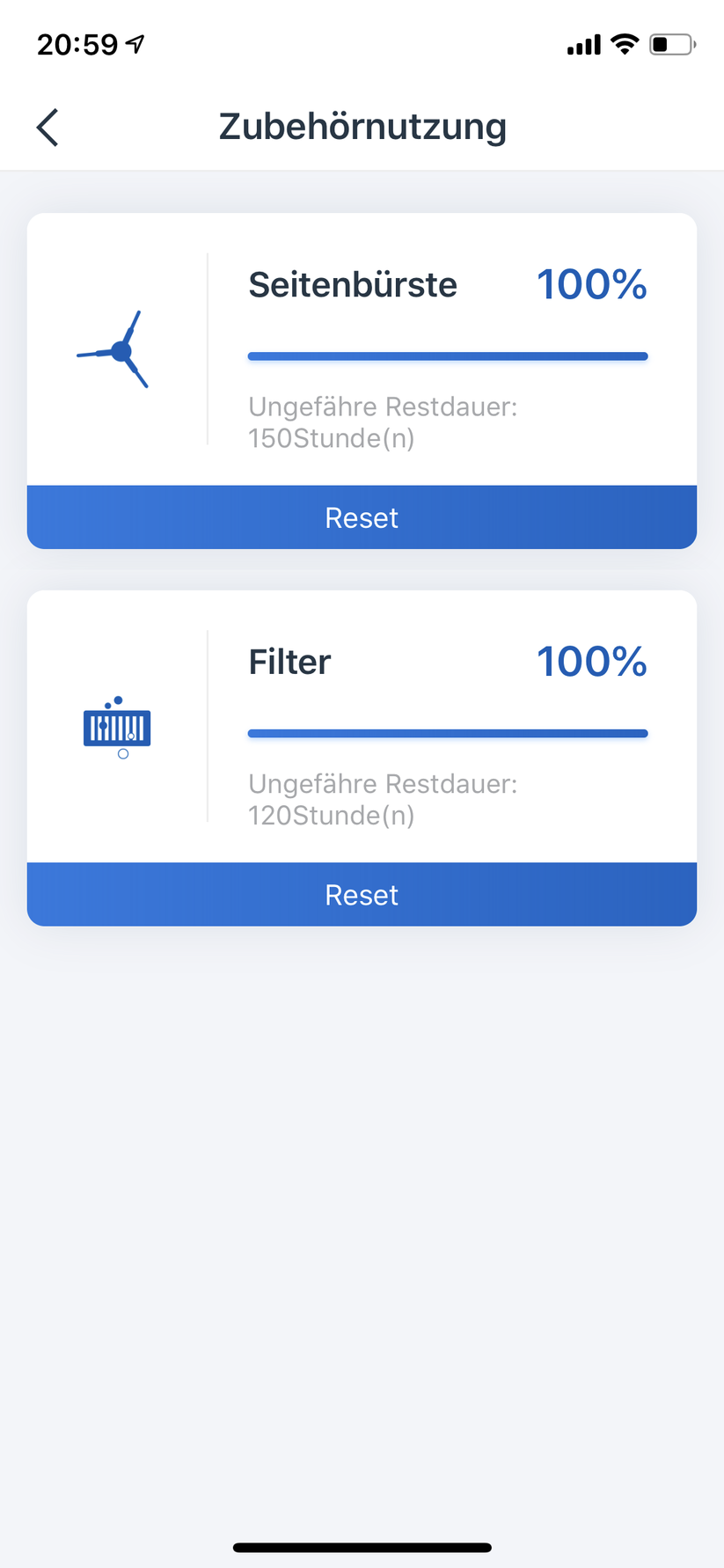 In den Einstellungen ist die Abnutzung der Komponenten sichtbar