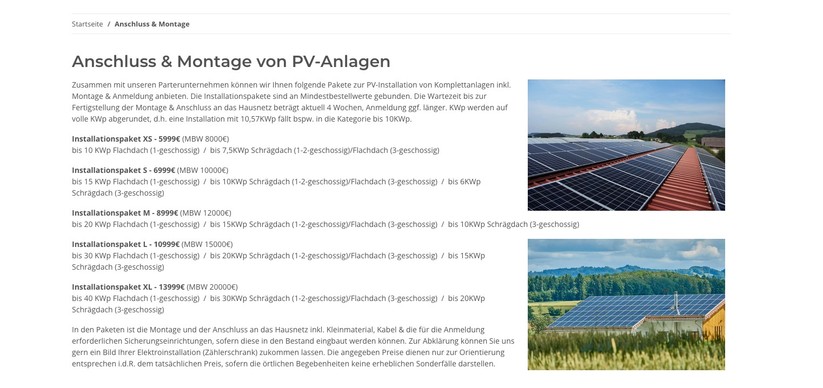 Montagepreise von Solarfy