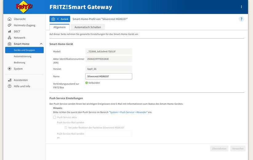Fritz Smart Gateway: Browser-Oberfläche
