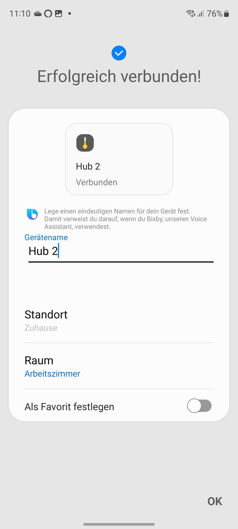 Bei der Kontaktaufnahme mit Samsung Smartthings meckert die Smartthings-App zwar über eine fehlende Matter-Zertifizierung. Trotzdem werden der Switchbot Hub2, seine Sensoren sowie die Vorhangsteuerung Switchbot Curtain in Smartthings eingebunden und können damit auch gesteuert werden.
