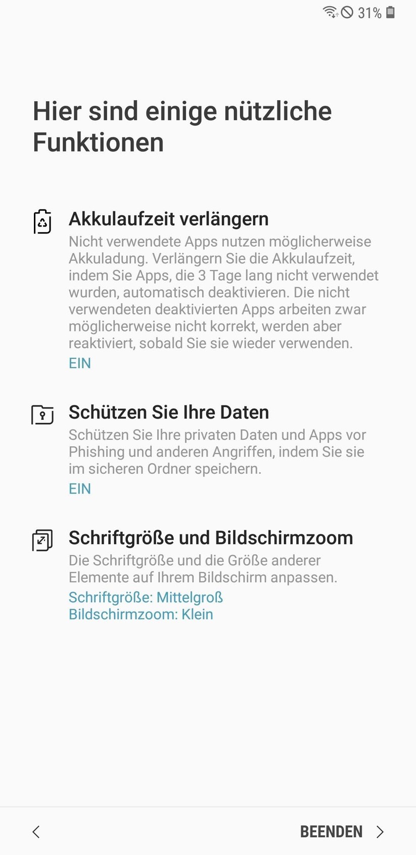 Der Einrichtungsassistent gibt noch einige Tipps