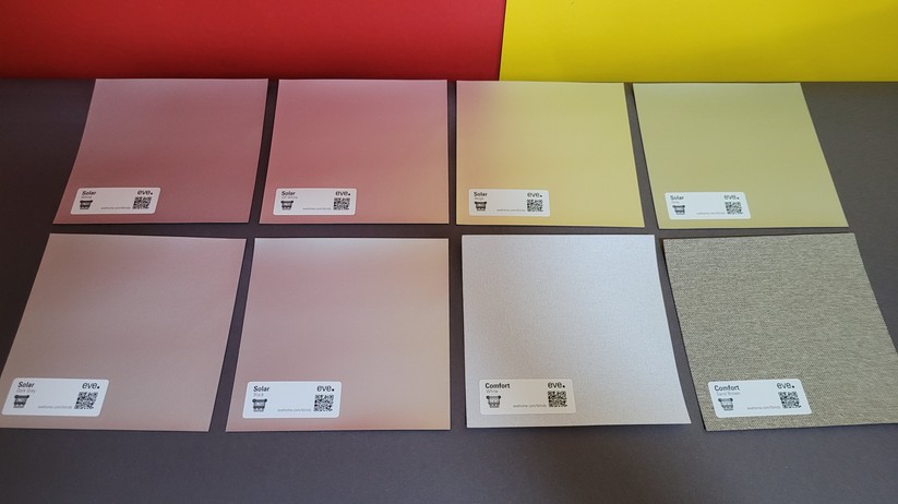 Eve Blinds Collection: Zahlreiche Stoffe stehen zur Auswahl, die man sich bei Bedarf zur besseren Begutachtung vor dem Kauf des Rollos zuschicken lassen kann.