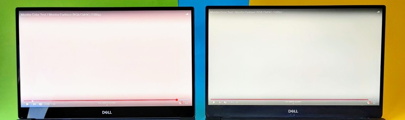 Das OLED-Display auf der linken Seite hat im Gegensatz zum IPS-Panel rechts einen leichten Rotstich.