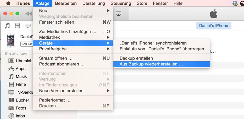 16. Backup wieder einspielen