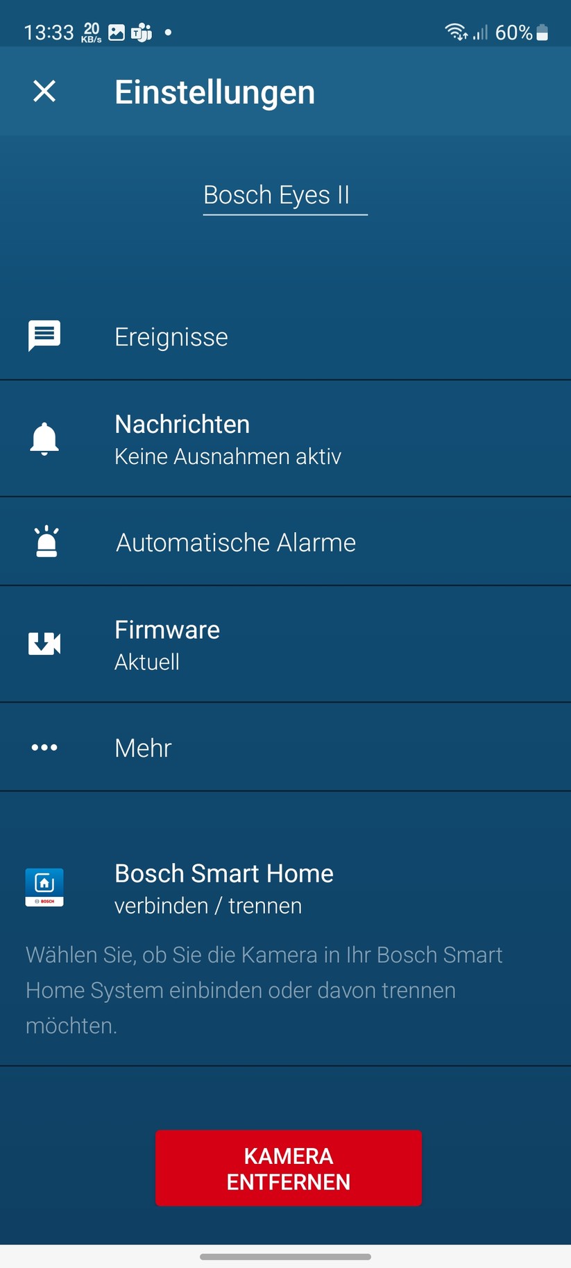 Bosch Eyes Innenkamera II: App, Einrichtung