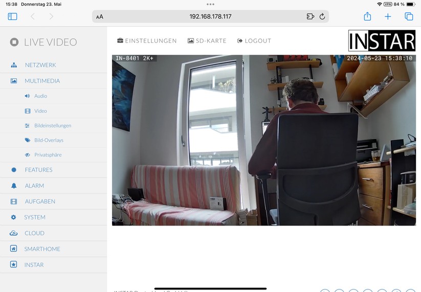 Instar IN-8401: Zugriff über Browser mit moderner und übersichtlicher Web-UI