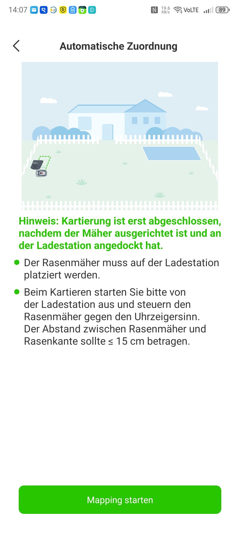 Im zweiten Test-Garten, der von festen Begrenzungen und einer Terrasse mit Steinplatten umgeben ist, funktioniert das Auto-Mapping einwandfrei.