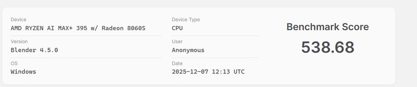 Minisforum MS-S1 Max: Blender-Benchmark