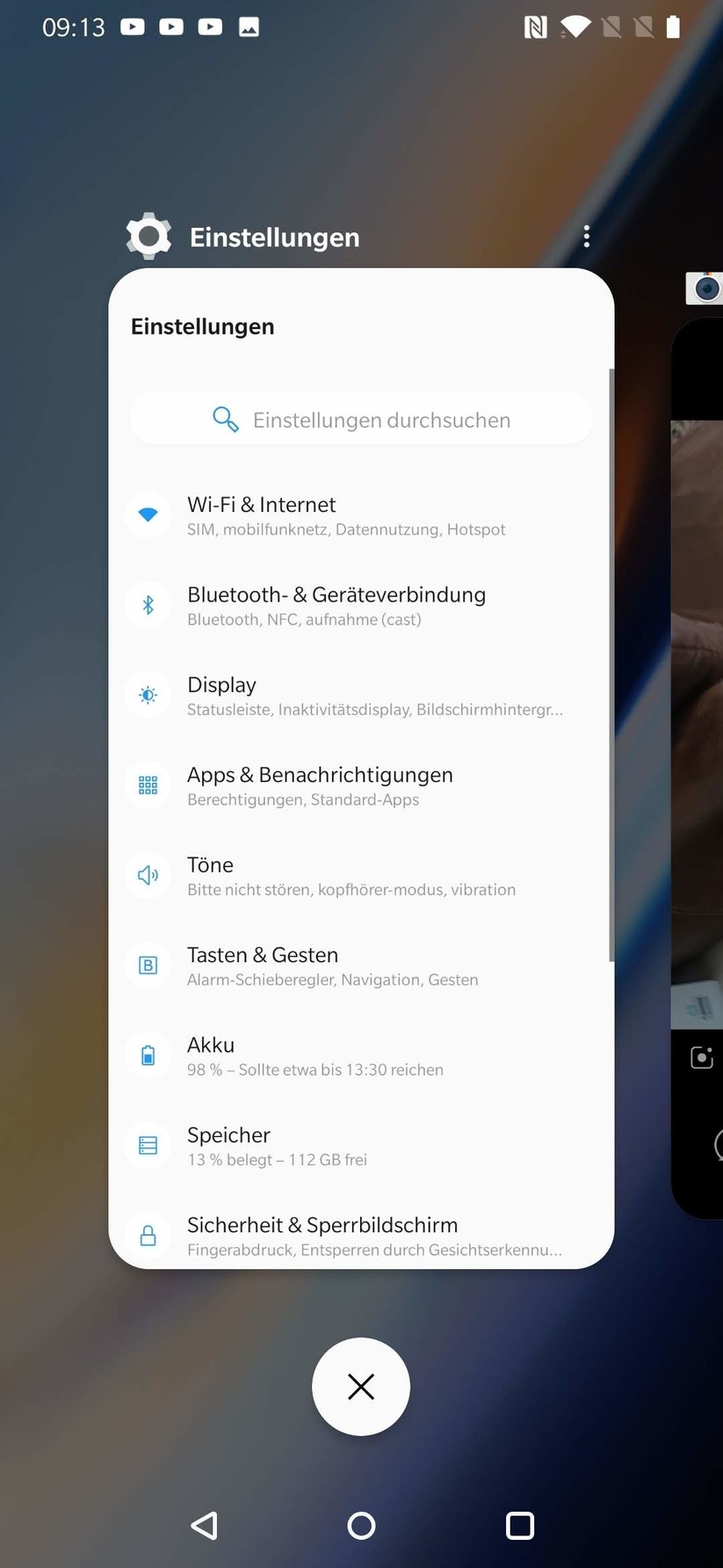 Ansicht zum Wechseln von Apps
