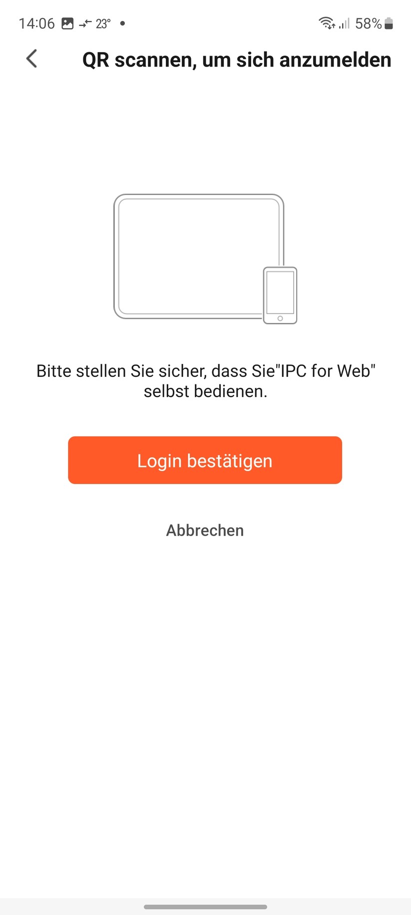 Um die Desktop-Liveansicht der Kamera betrachten zu können, muss der Zugriff über das Einscannen des QR-Codes über die App legitimiert werden.