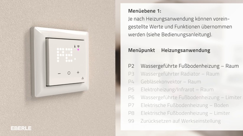 In einem Youtube-Video erläutert Eberle detaillierte die Montage und Inbetriebnahme. Das beigelegte Faltblatt informiert über die wichtigsten Einstellungen und technischen Daten.