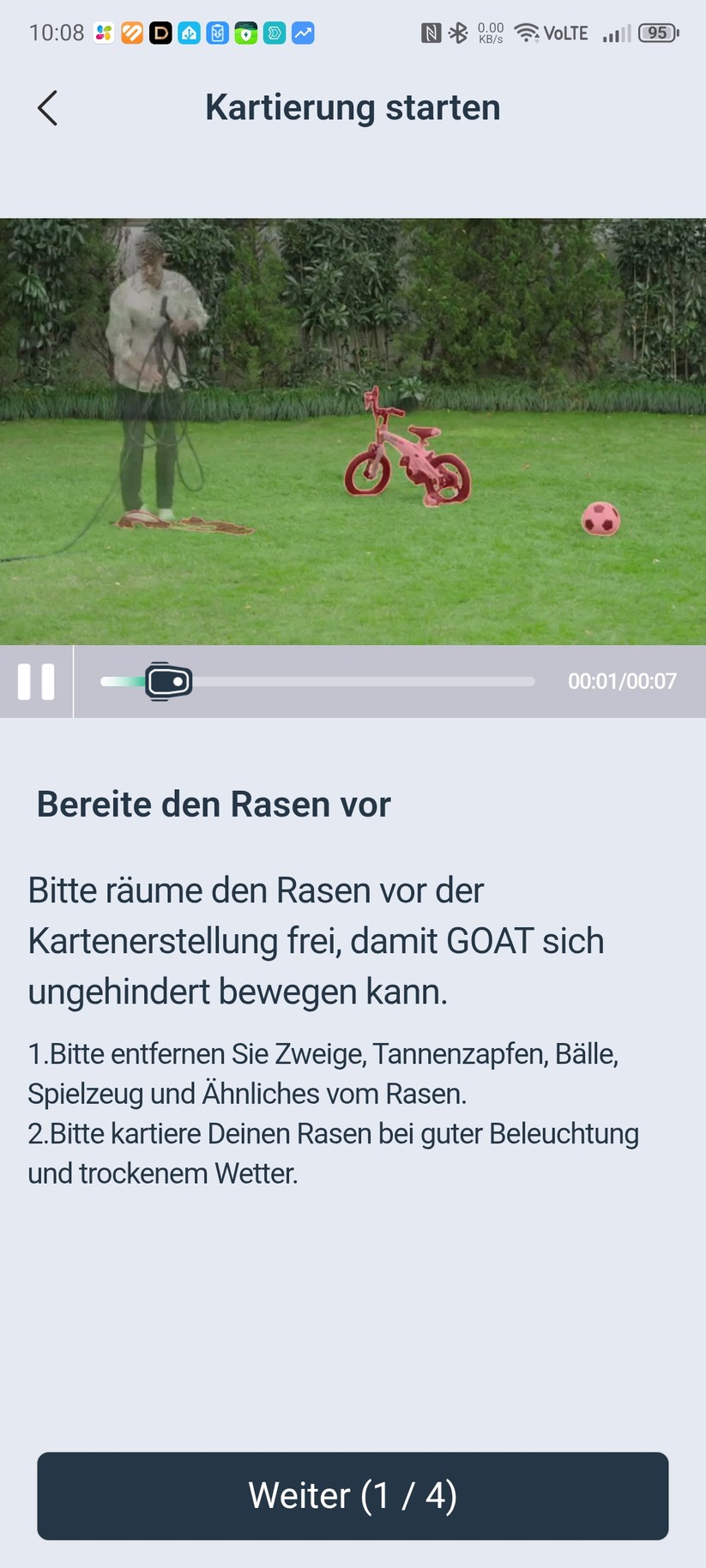 Die Ecovacs-App ist übersichtlich und einfach zu bedienen. Sie erlaubt die Einstellung wichtiger Mäh-Parameter und bietet viele Hilfestellungen, etwa für die Kartierung.