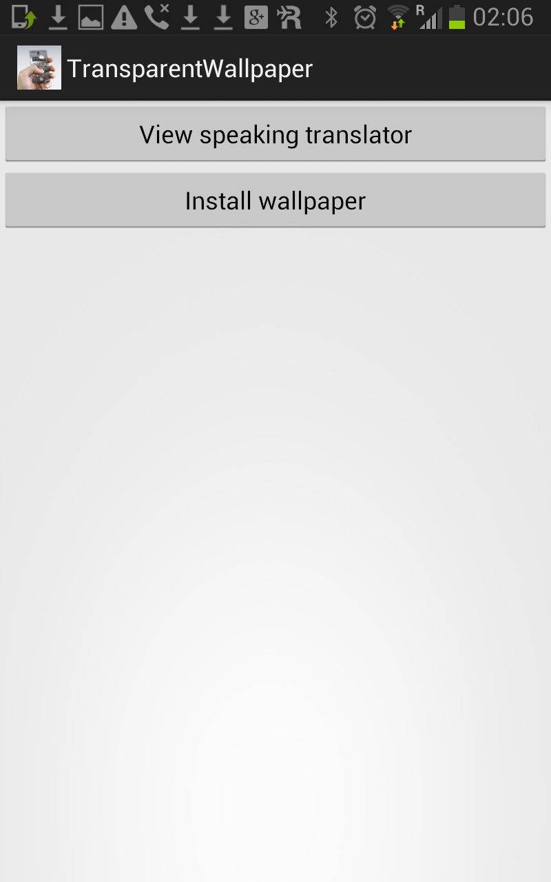 Die Optionen sind denkbar einfach: Es gibt eine Schaltfläche zum Aktivieren des pseudotransparenten Wallpapers – und eine, die auf eine weitere App des Anbieters führt. 