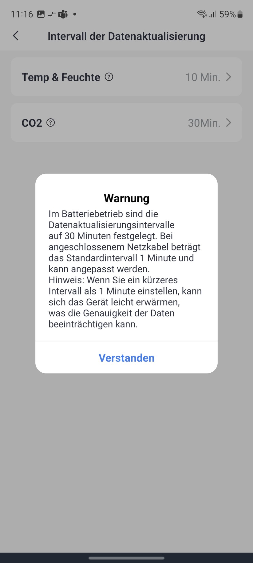 Switchbot Meter Pro CO₂: Die Switchbot-App erlaubt eine umfassende Konfiguration des Geräts. Man kann etwa Warnbedingungen zu jedem Sensor definieren.