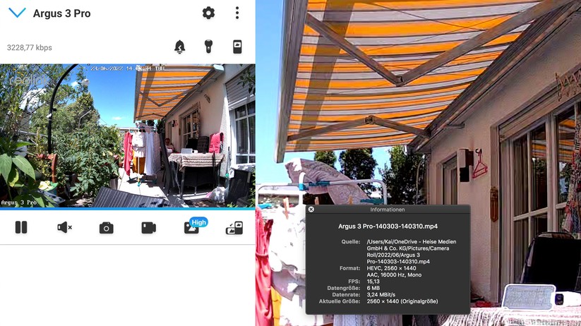 Reolink Argus 3 Pro: Datenrate