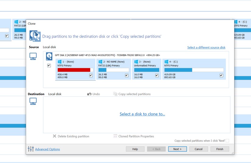 Den Datenspeicher mit Windows-Partition wird per Clone-This in den Klon-Prozes als Ausgangsmedium übernommen. 