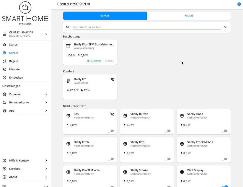 Über smarthomebyhornbach.com können Anwender ihr Smart Home bequem vom Desktop aus verwalten. Die Web-Oberfläche bietet die gleichen Funktionen wie die App.