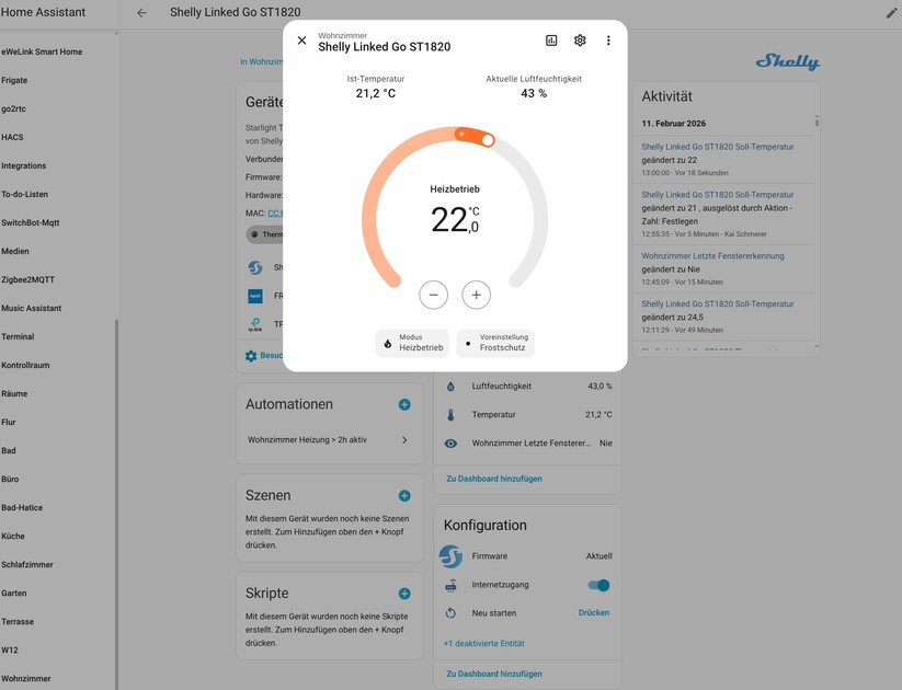 Shelly Linkedgo ST1820: Integration in Home Assistant