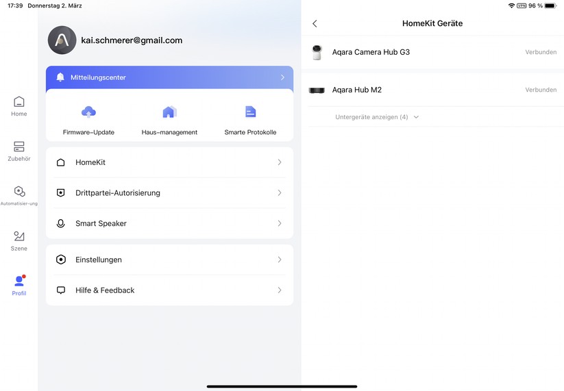 Aqara-App unter iOS