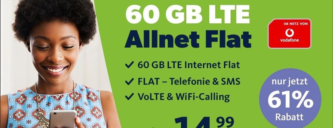 Richtig günstiger Handytarif: Mai-Aktion mit 60 GB für 14,99 Euro im Vodafone-Netz