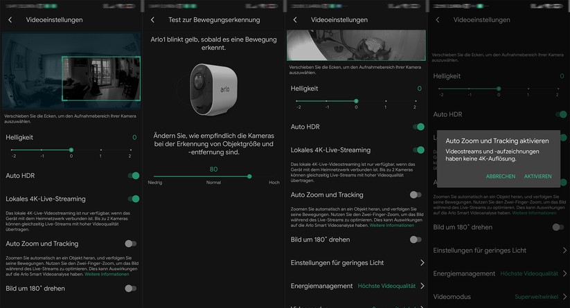 Mit Aktivitätszonen können Anwender die Alarmfunktion der Kamera auf bestimmte Bereich eingeschränken. Ist die Funktion Zoomen und Tracking aktiviert, reduziert sich die Auflösung auf FullHD.
