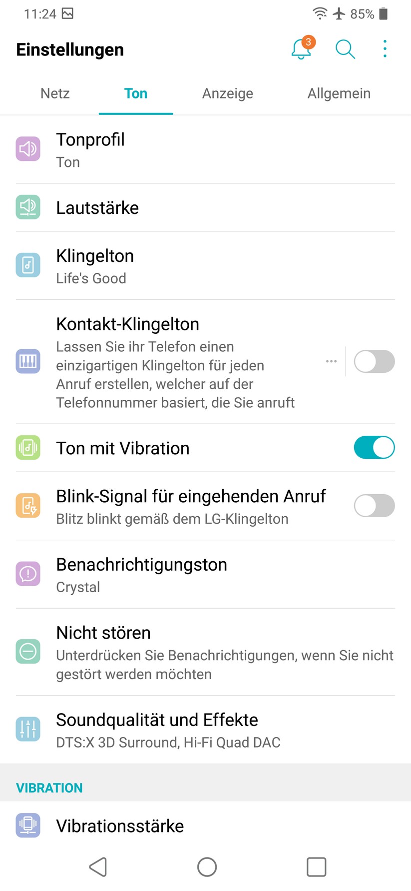 Register „Ton“ in den Einstellungen