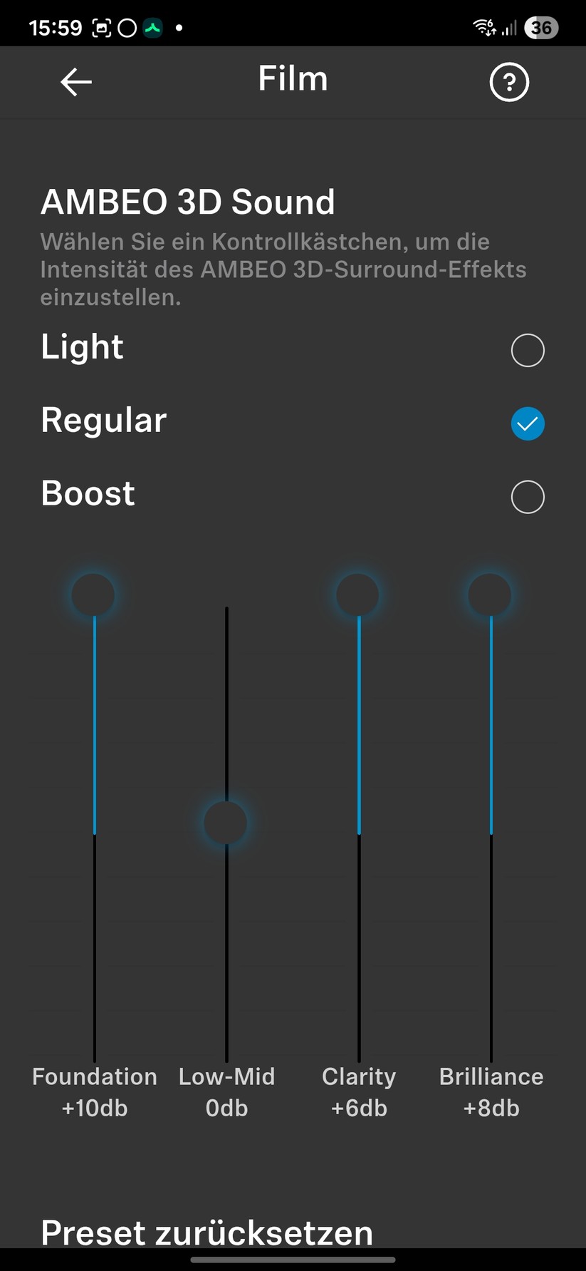 Die Smart Control-App bietet für die Bedienung die meisten Optionen, außerdem führt sie Schritt für Schritt durch die Einrichtung. Sie bietet Firmware-Updates, Quellenwahl, Equalizer-Einstellungen, Pegel und die Intensität des Ambeo-Modus. Besonders wichtig: Hier finden Nutzer die für den optimalen Sound wichtige automatische Raumkalibrierung.