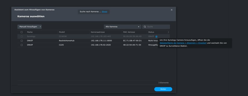 Die CC400W bietet auch einen Zugriff per Browser. Dort kann man sie auch auf Onvif umstellen, um sie etwa mit Hoem Assistant zu steuern. Allerdings steht sie in diesem Fall nicht mehr unter Synology Surveillance Station zur Verfügung, respektive die Einbindung per Onvif führt dort zu Verbindungsabbrüchen. 