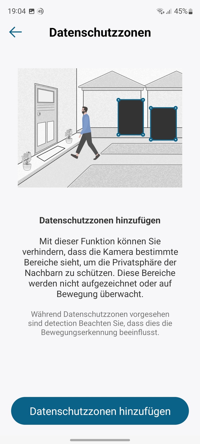 Eufy Floodlight Cam (Full-HD): Datenschutzzonen, die Teile des Videos schwärzen, gibt es bei der Floodlight Cam nicht.