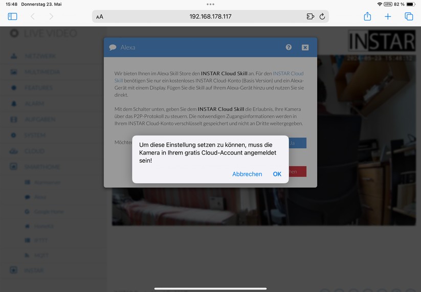 Instar IN-8401: Zugriff über Browser mit moderner und übersichtlicher Web-UI