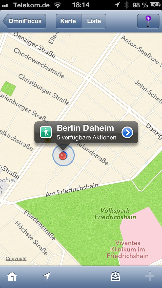 In einer Karte werden die in der Nähe verfügbaren Aktionen angezeigt.