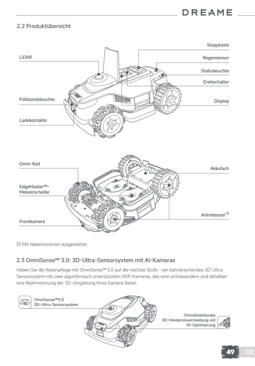  Dreame A3 AWD Pro 3500: Das Handbuch bietet detaillierte Informationen zum Mähroboter.
