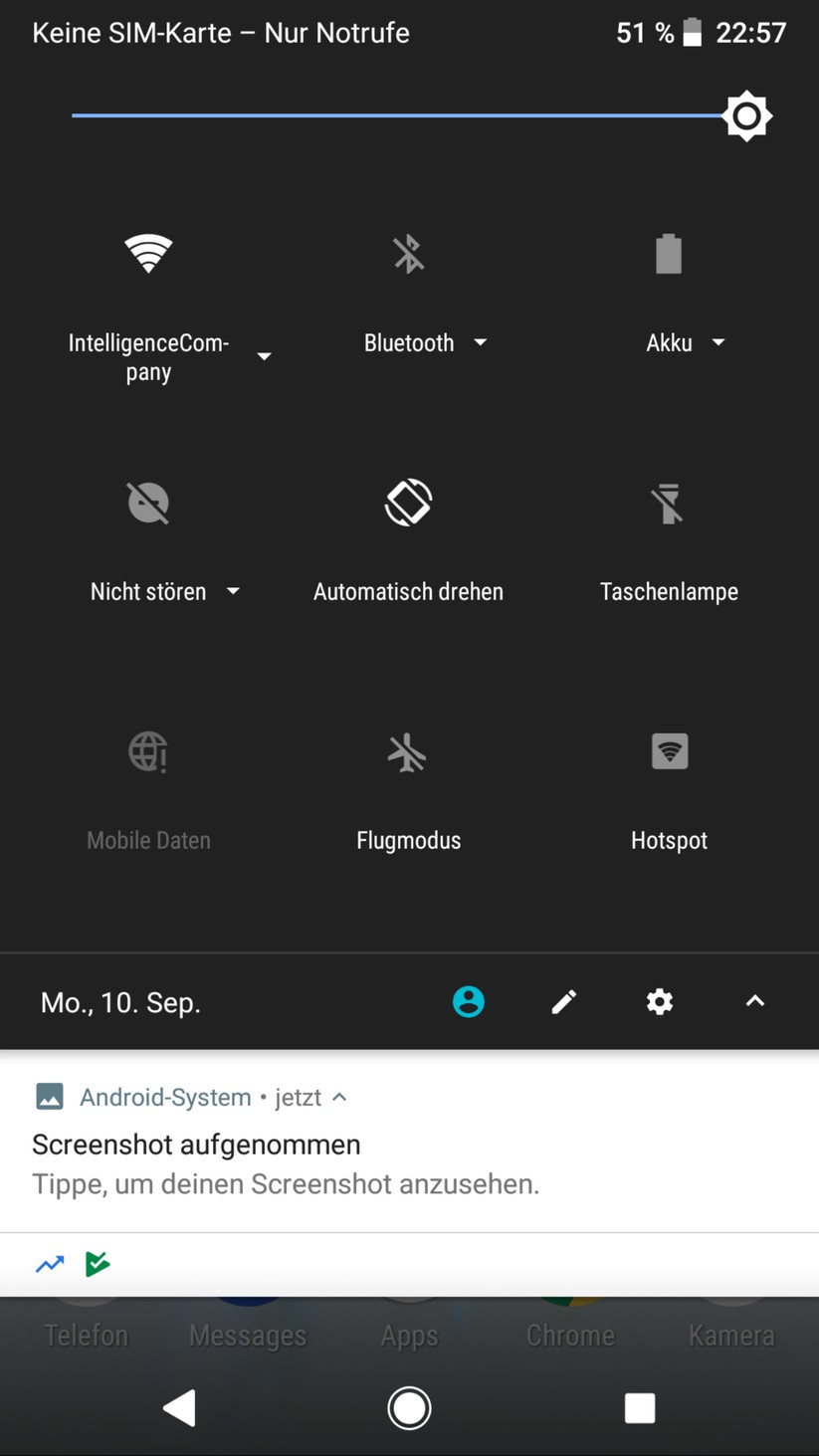 Kurzeinstellungen für WLAN, Bluetooth und mehr